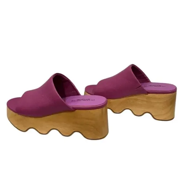 Charlotte Stone Truman Platform Mule Clog Leather Magenta Wood Sole Size 8 - Picture 2 of 13